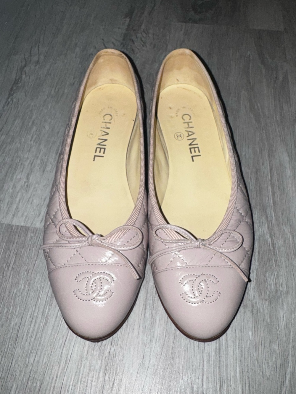 Chanel Interlocking CC Logo Light Pink Leather Ballet Flats 37.5